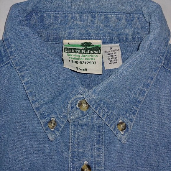 Vintage Wright Brothers National Memorial Men S Button Down Shirt Blue Chambray - Picture 7 of 7